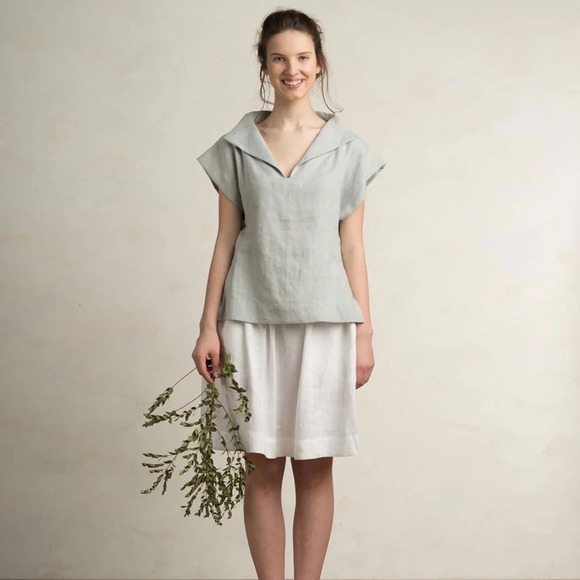 LHI Lithuanian 100% Linen Cap Sleeve Top Blouse in Dove Gray  Size XS - Picture 2 of 9